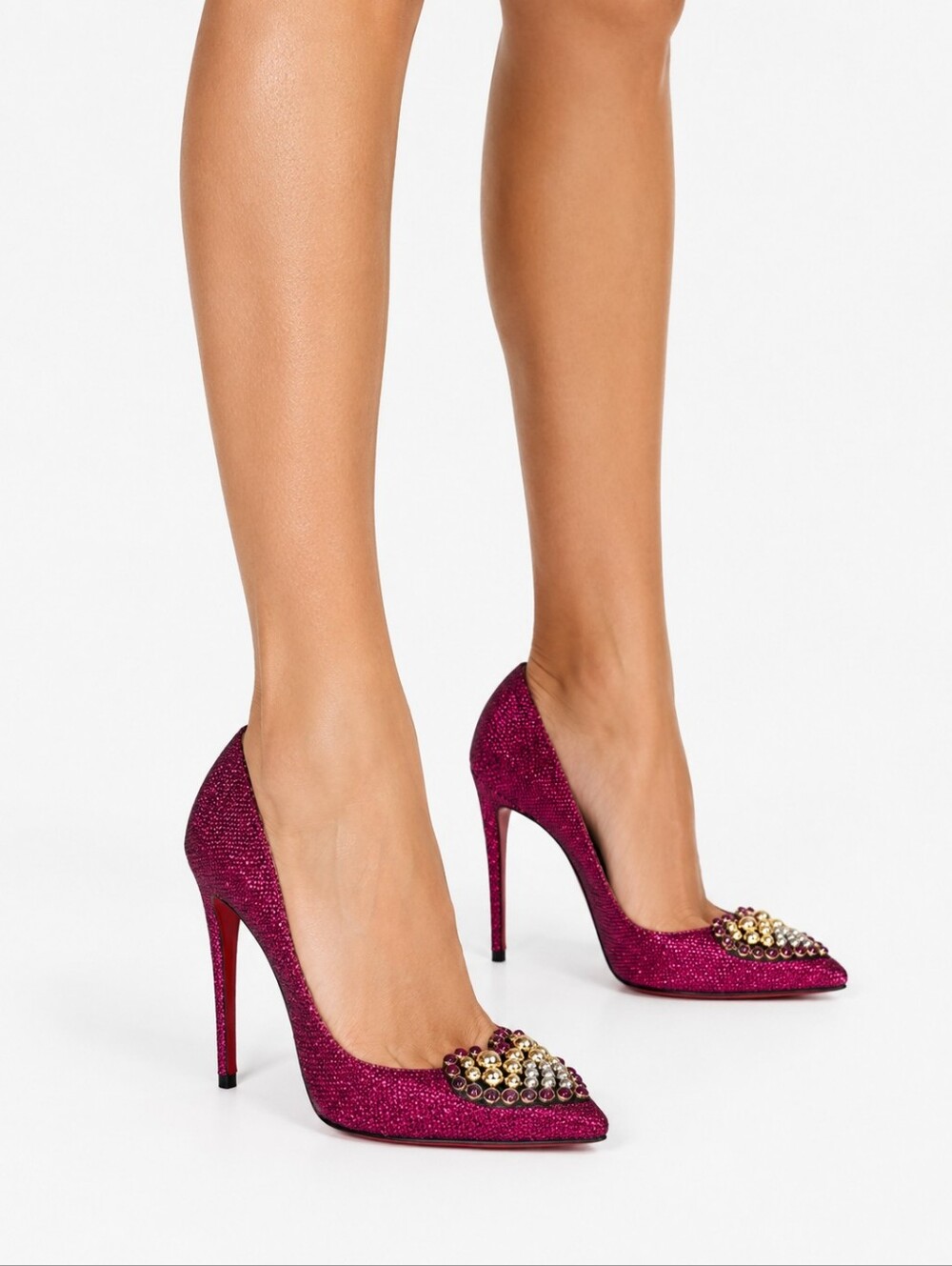 Christian Louboutin Coralta Mia 100 Pink Glitter Point Toe Pumps Size 35 Heart